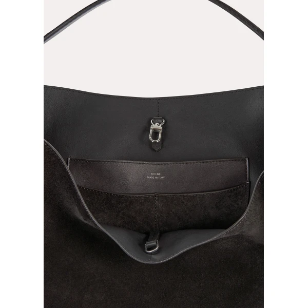 Belted suede tote in Espresso brown - Image 6