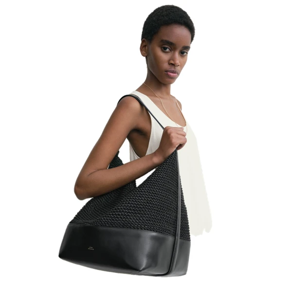Belted woven-leather tote in Black - Image 2