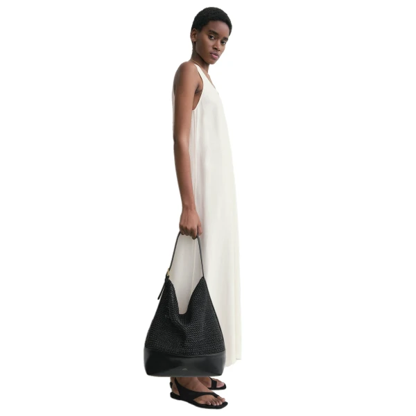 Belted woven-leather tote in Black - Image 3