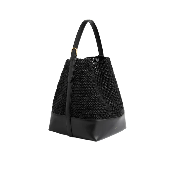 Belted woven-leather tote in Black - Image 4