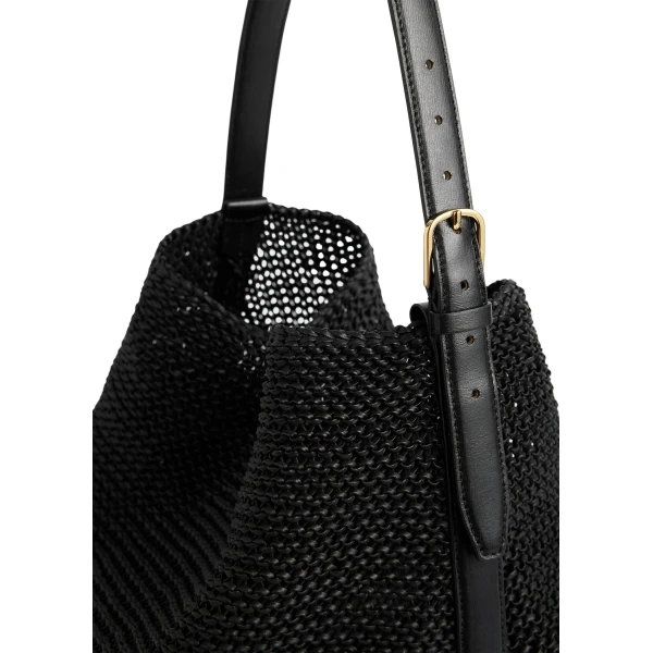 Belted woven-leather tote in Black - Image 5