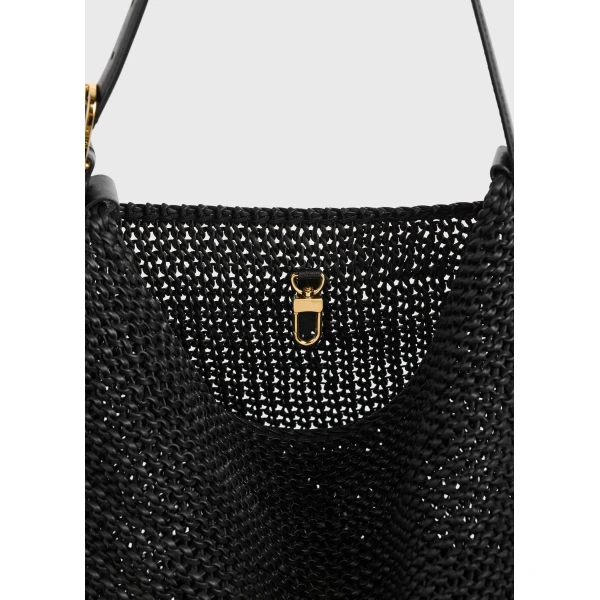 Belted woven-leather tote in Black - Image 6