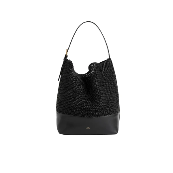 Belted woven-leather tote in Black