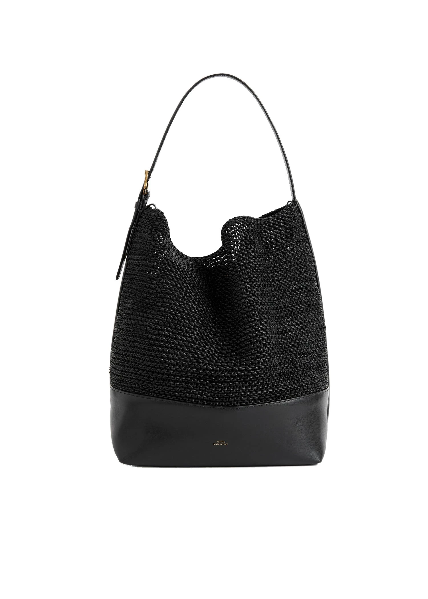 Belted woven-leather tote in Black