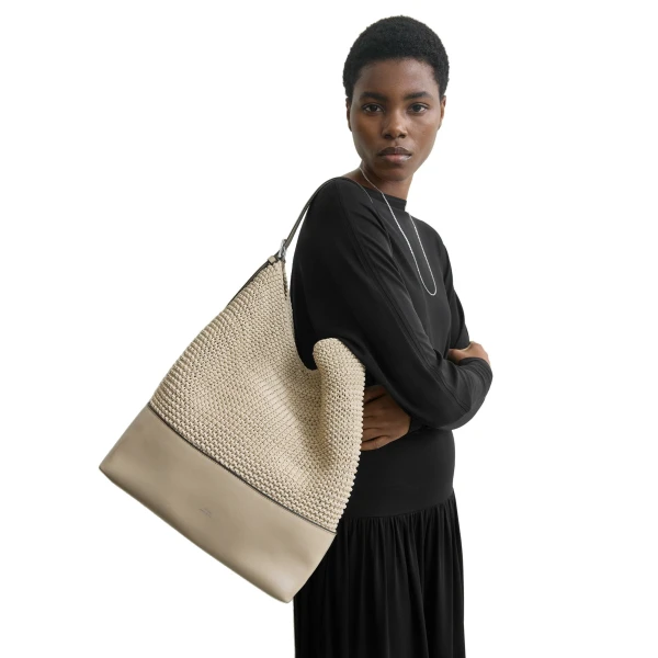 Belted woven leather tote in Fawn - Image 2