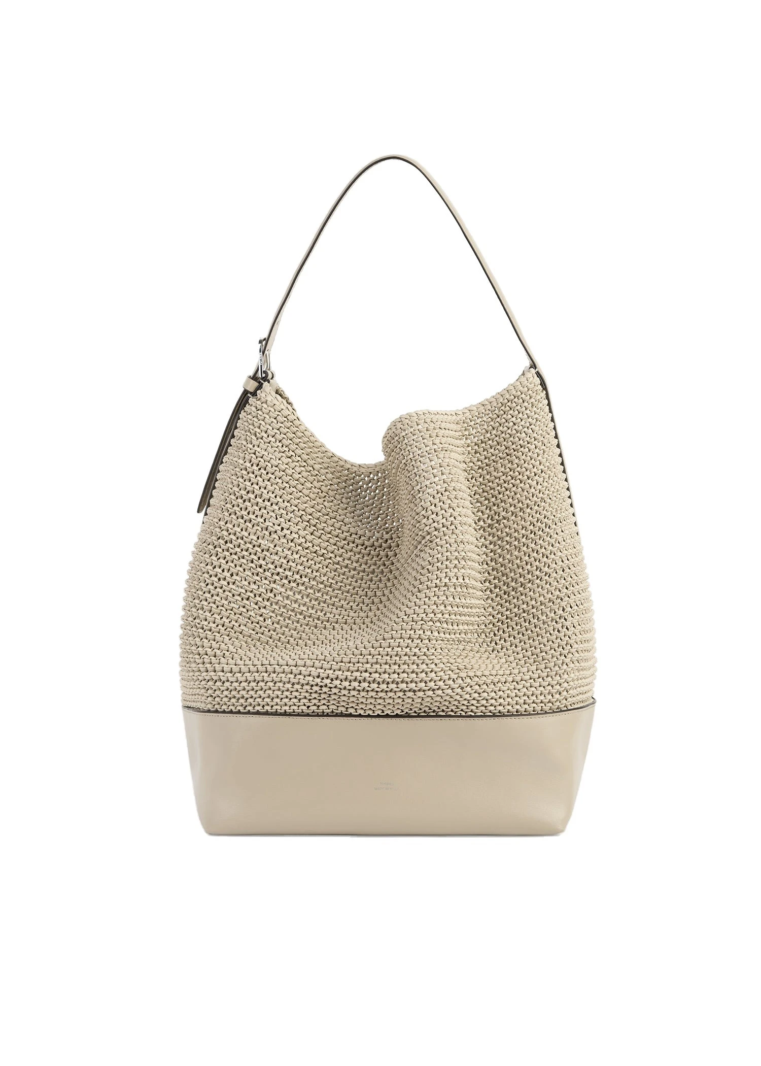 Belted woven leather tote in Fawn