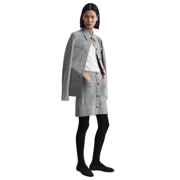 Toteme Buttoned cashmere skirt in Light grey mélange, view 2