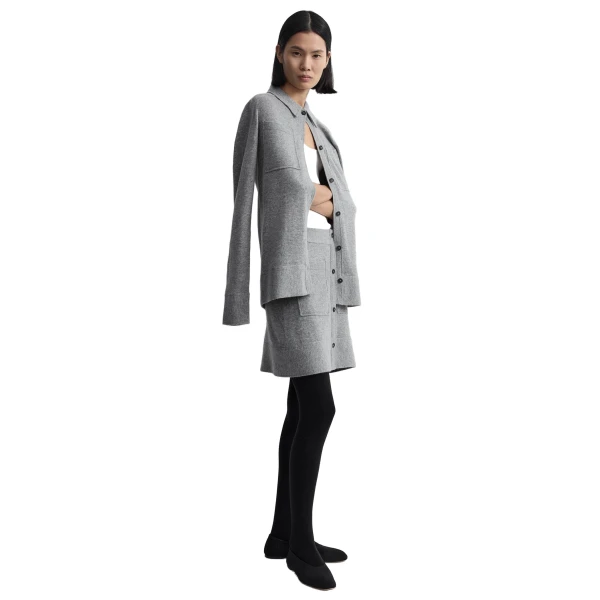 Toteme Buttoned cashmere skirt in Light grey mélange, view 3