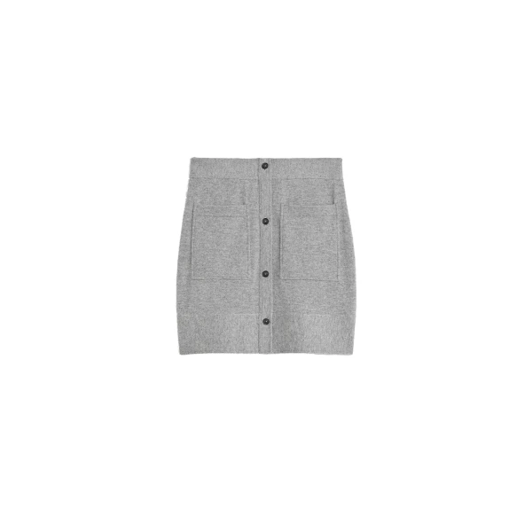 Buttoned cashmere skirt in Light grey mélange