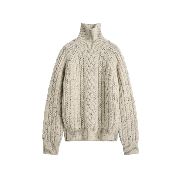 Cable knit turtleneck in Ecru