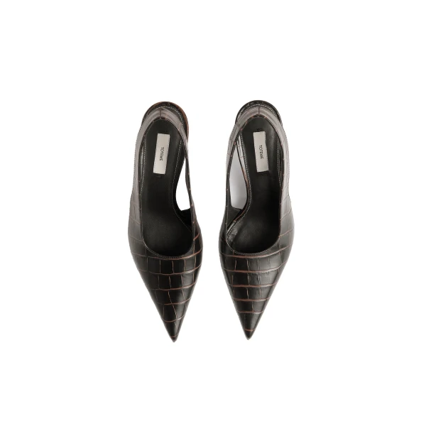 Classic croco-embossed slingbacks in Dark brown - Image 3