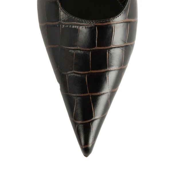 Classic croco-embossed slingbacks in Dark brown - Image 5