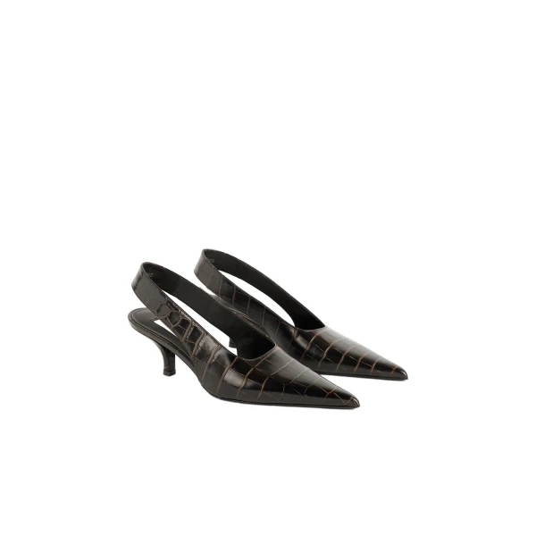 Classic croco-embossed slingbacks in Dark brown - Image 6