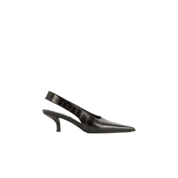 Classic croco-embossed slingbacks in Dark brown