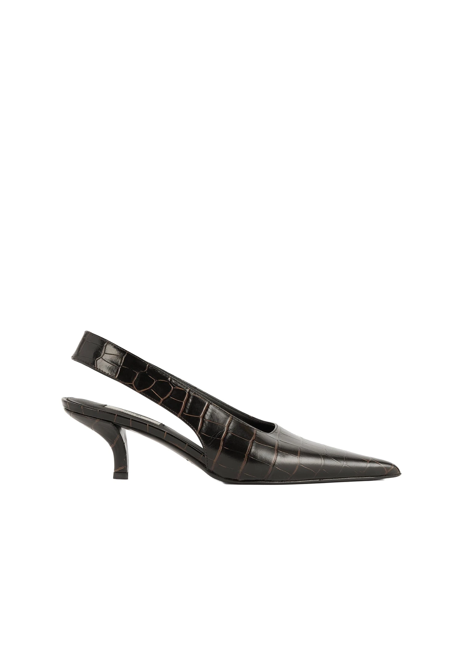 Classic croco-embossed slingbacks in Dark brown