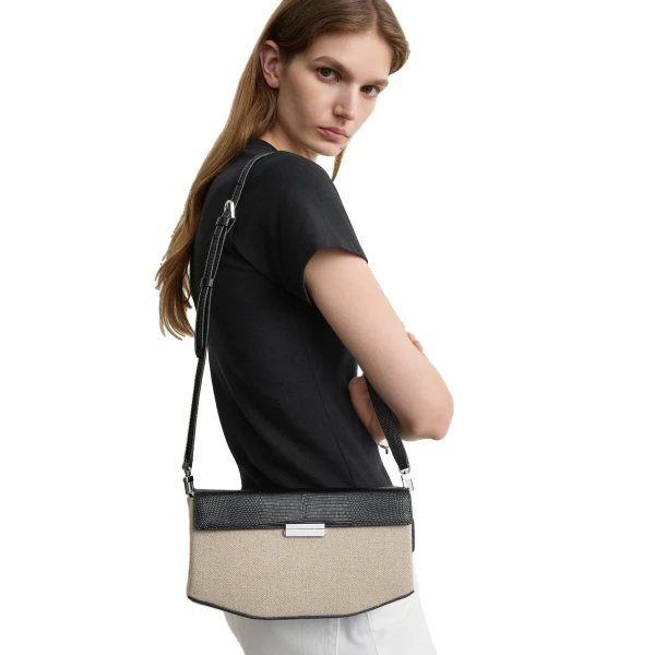 Clip canvas clutch in Beige / Black - Image 2