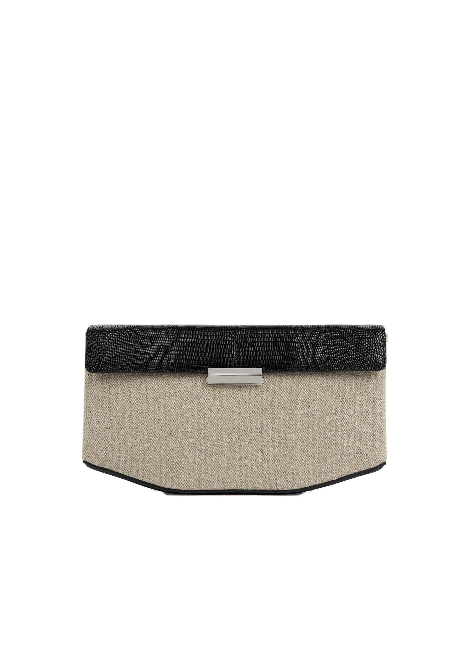 Clip canvas clutch in Beige / Black