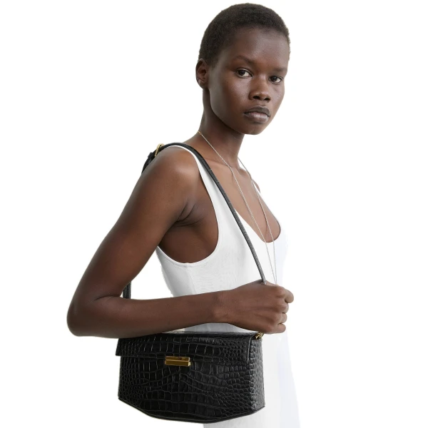 Clip croco-embossed clutch in Black - Image 2
