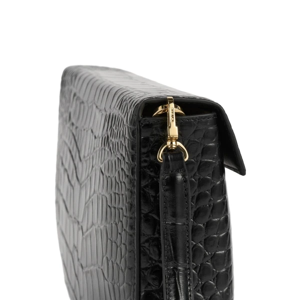 Clip croco-embossed clutch in Black - Image 5