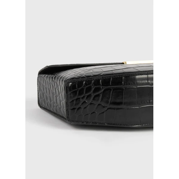 Clip croco-embossed clutch in Black - Image 6