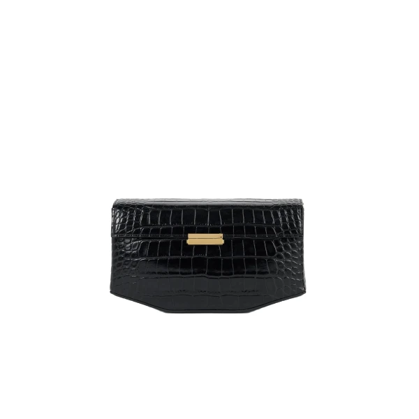 Toteme Clip croco-embossed clutch in Black