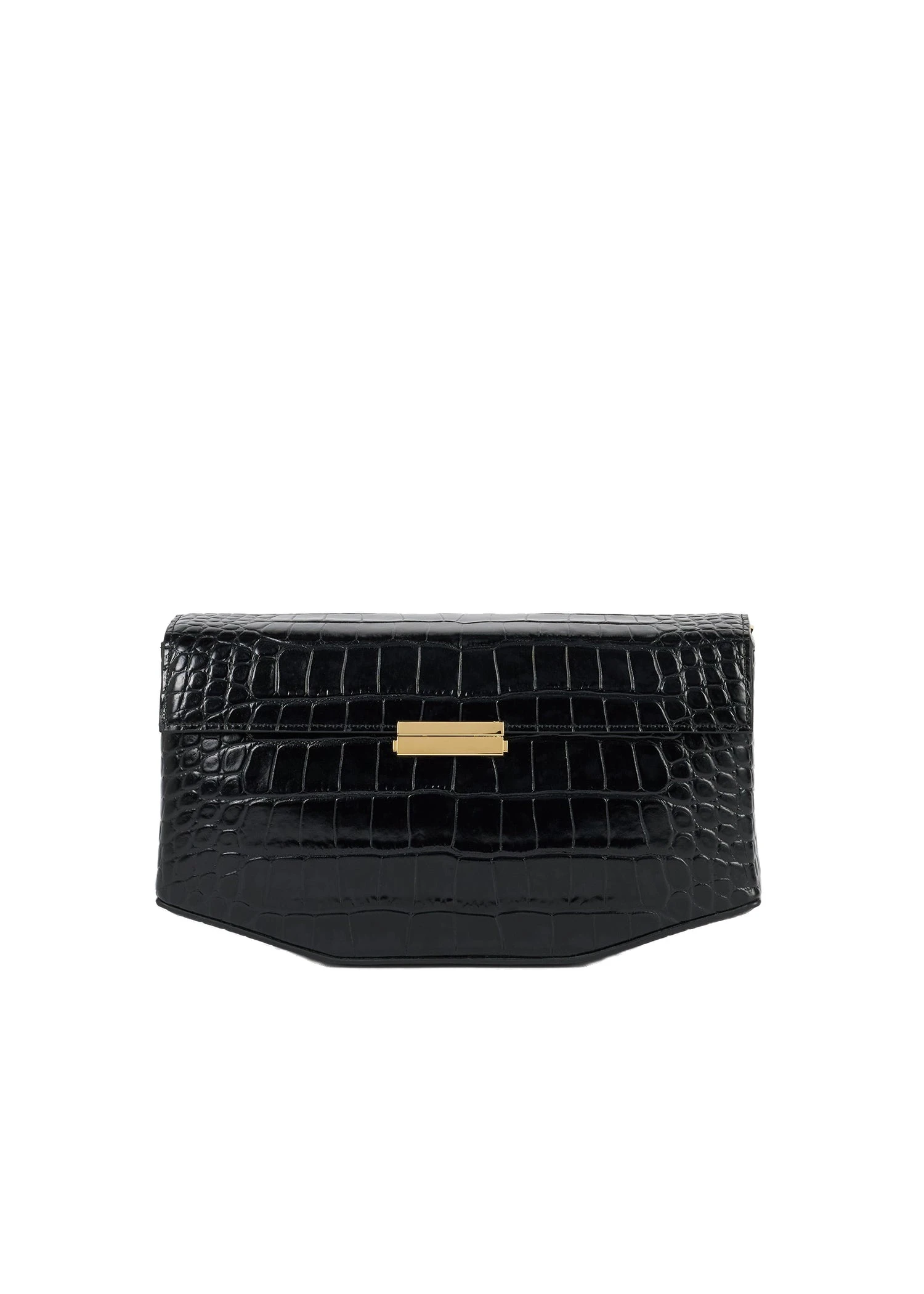 Clip croco-embossed clutch in Black