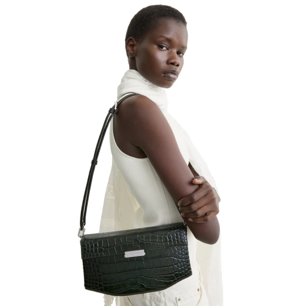 Clip croco-embossed clutch in Dark green - Image 2