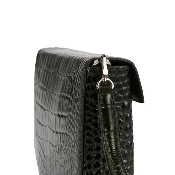 Clip croco-embossed clutch in Dark green - Image 5