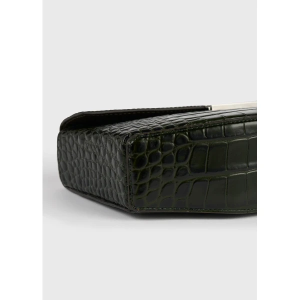 Clip croco-embossed clutch in Dark green - Image 6