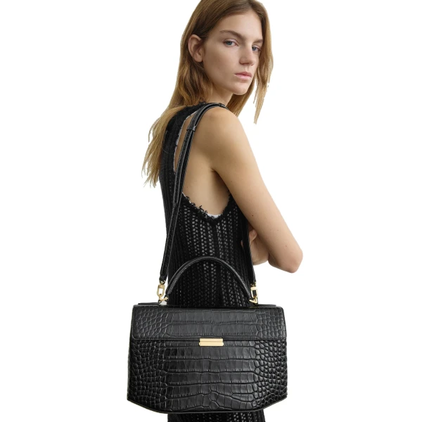 Clip croco-embossed top handle in Black - Image 2