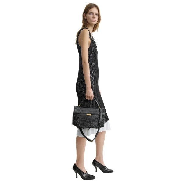Clip croco-embossed top handle in Black - Image 3