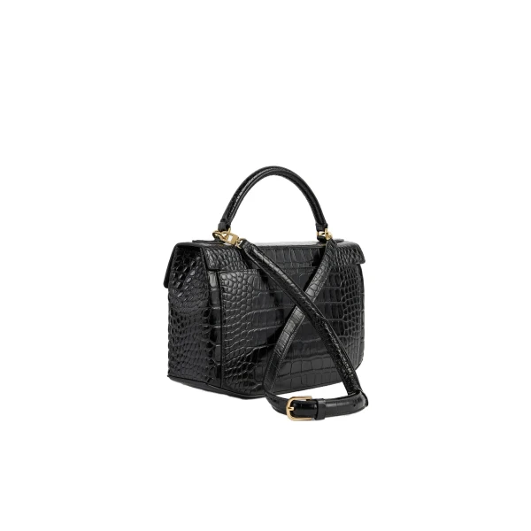 Clip croco-embossed top handle in Black - Image 4
