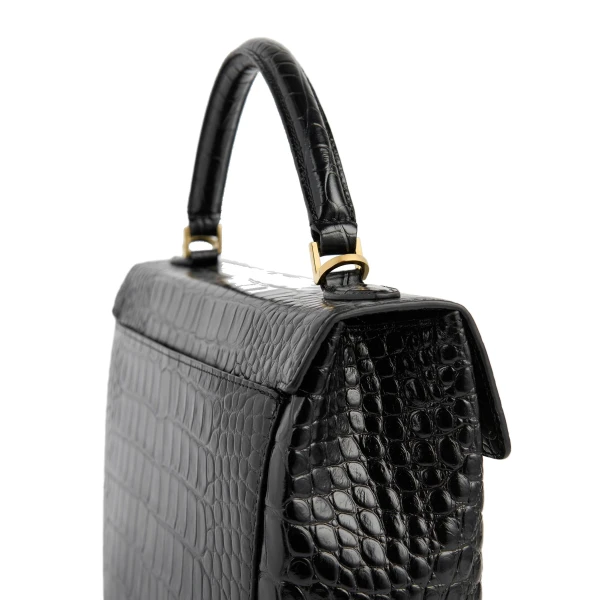 Clip croco-embossed top handle in Black - Image 6