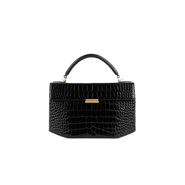 Toteme Clip croco-embossed top handle in Black