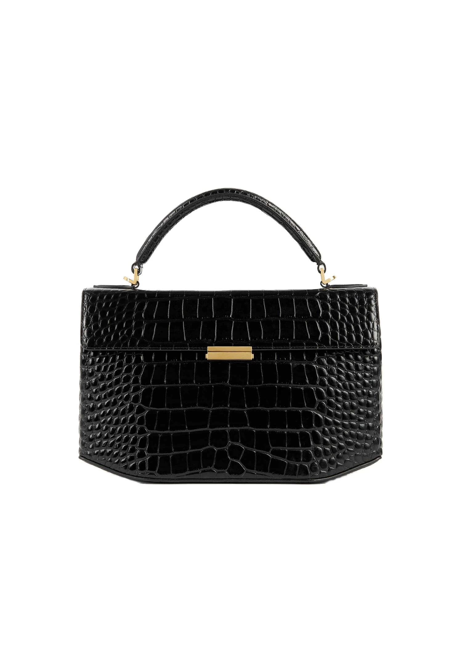Clip croco-embossed top handle in Black