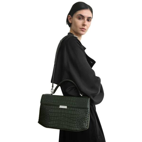 Clip croco-embossed top handle in Dark green - Image 2