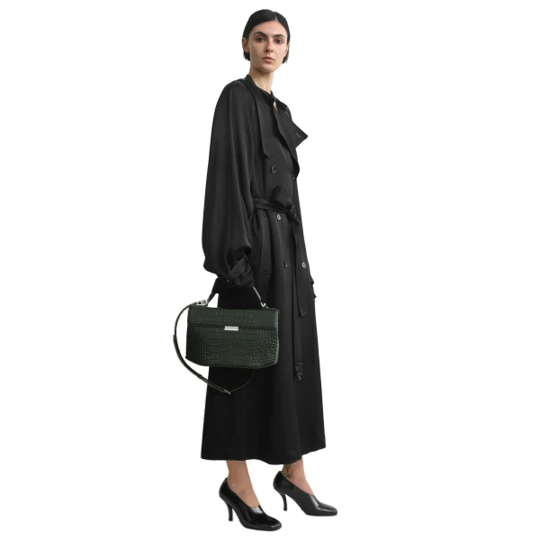 Clip croco-embossed top handle in Dark green - Image 3