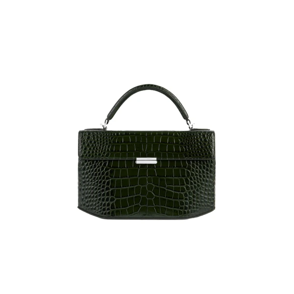 Toteme Clip croco-embossed top handle in Dark green