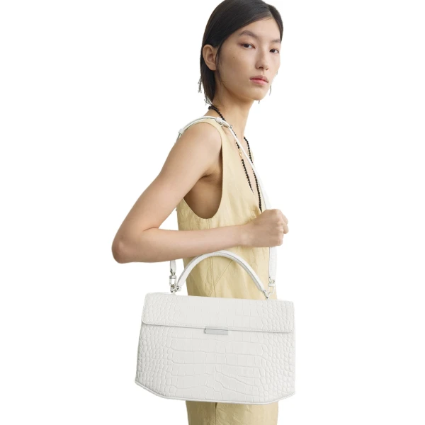 Clip croco-embossed top handle in Off-white - Image 2