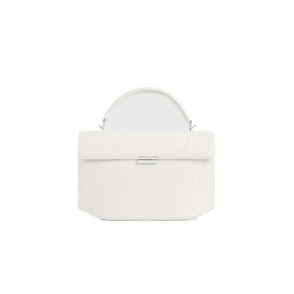 Clip croco-embossed top handle in Off-white
