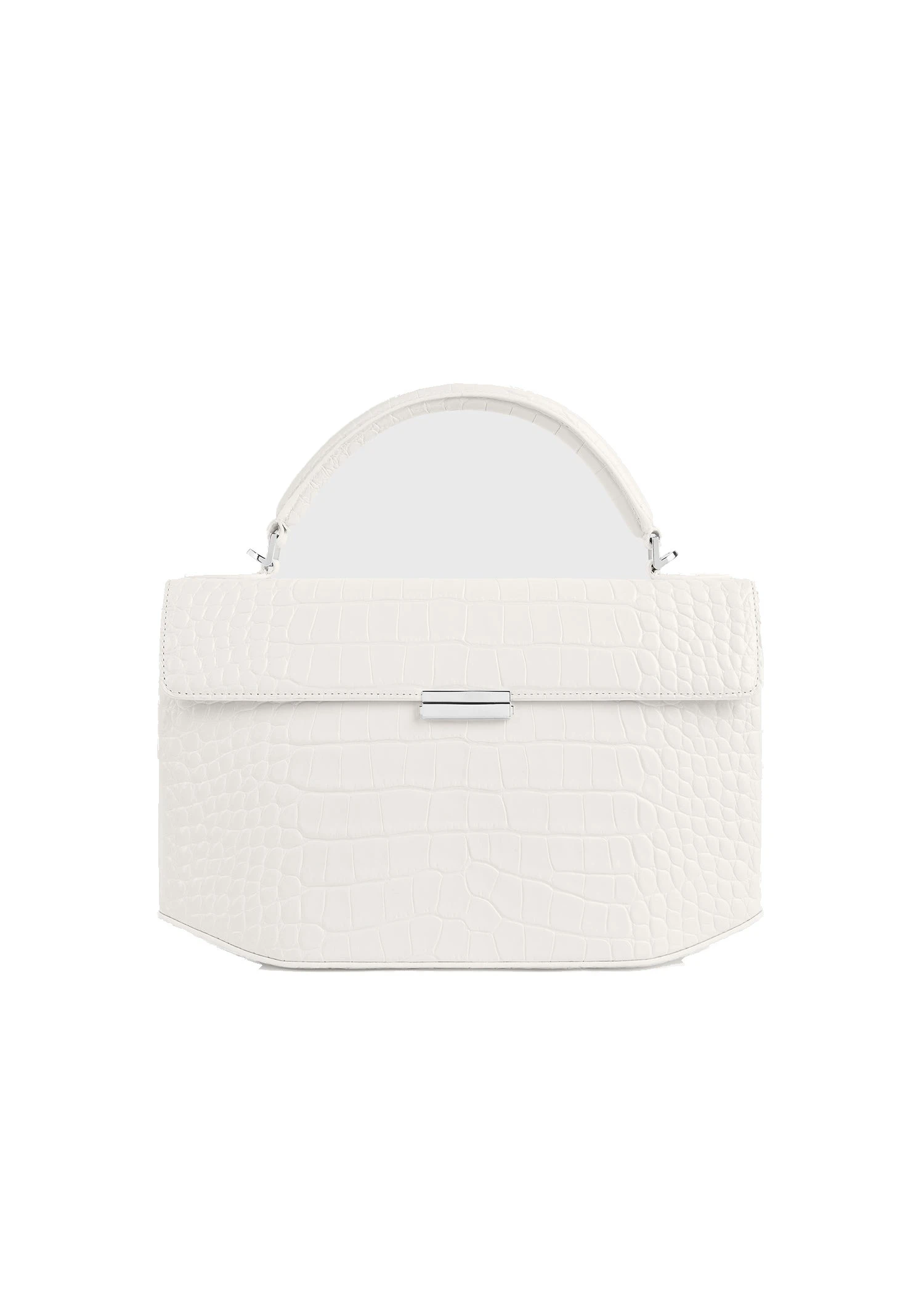 Clip croco-embossed top handle in Off-white