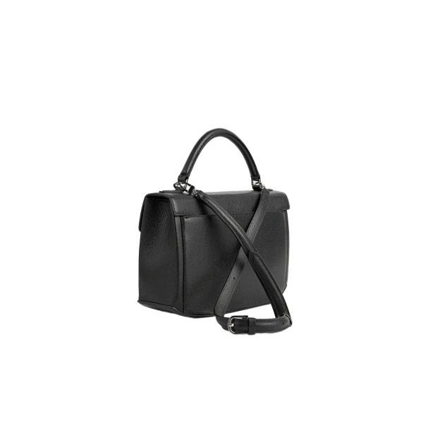 Clip grained-leather top handle in Black - Image 4