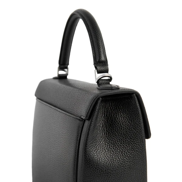Clip grained-leather top handle in Black - Image 6