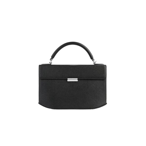 Clip grained-leather top handle in Black