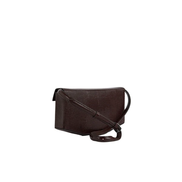 Clip lizard-embossed clutch in Brown - Image 4