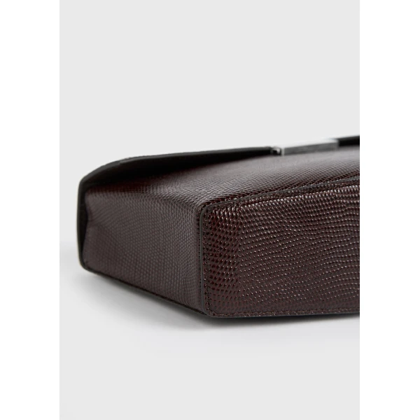 Clip lizard-embossed clutch in Brown - Image 5