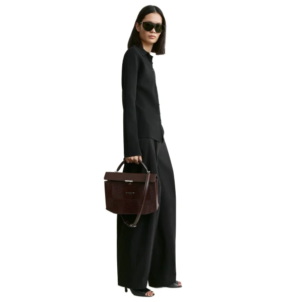 Clip lizard-embossed top handle in Brown - Image 2