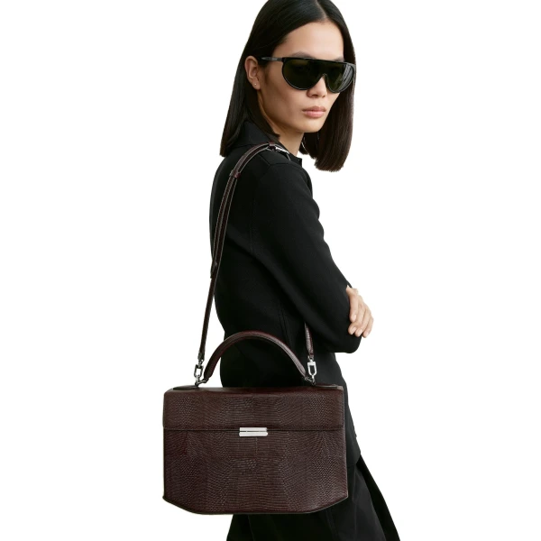 Clip lizard-embossed top handle in Brown - Image 3