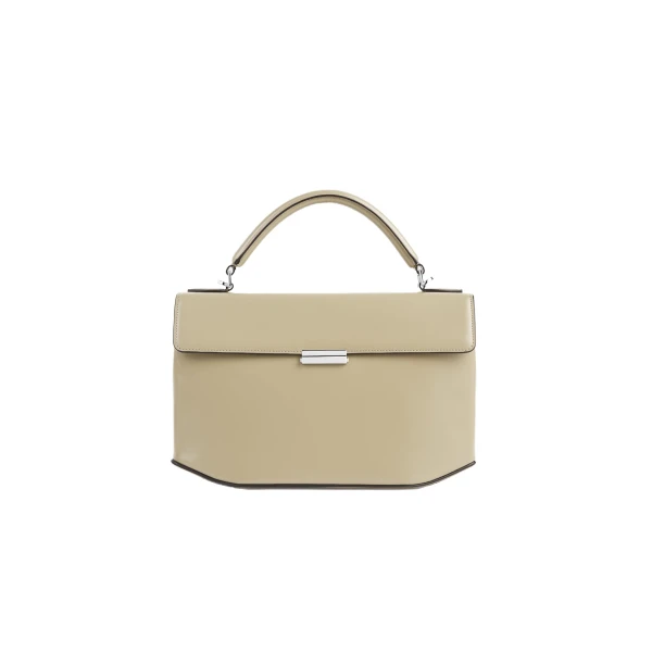 Clip polished-leather top handle in Cashew