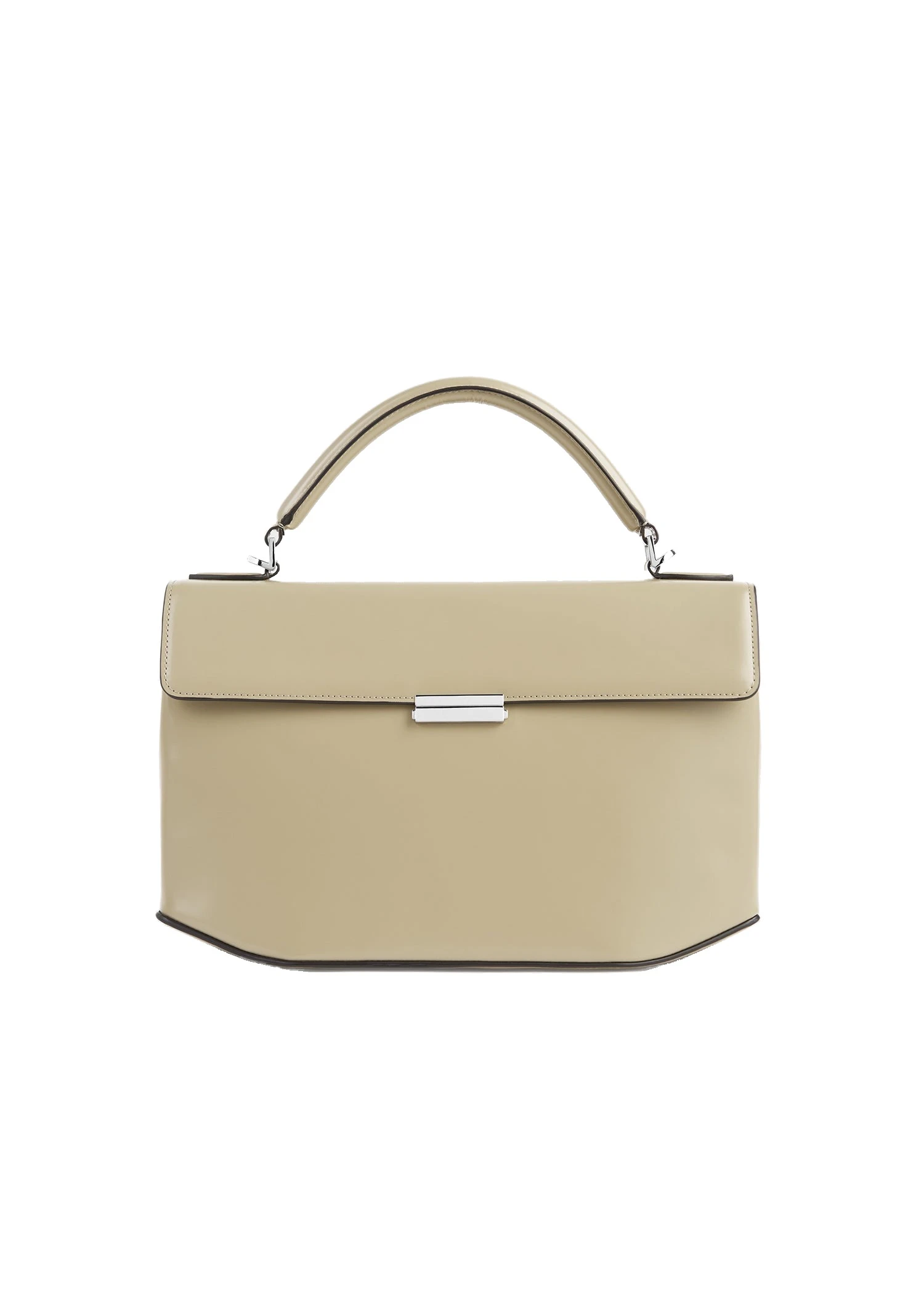 Clip polished-leather top handle in Cashew